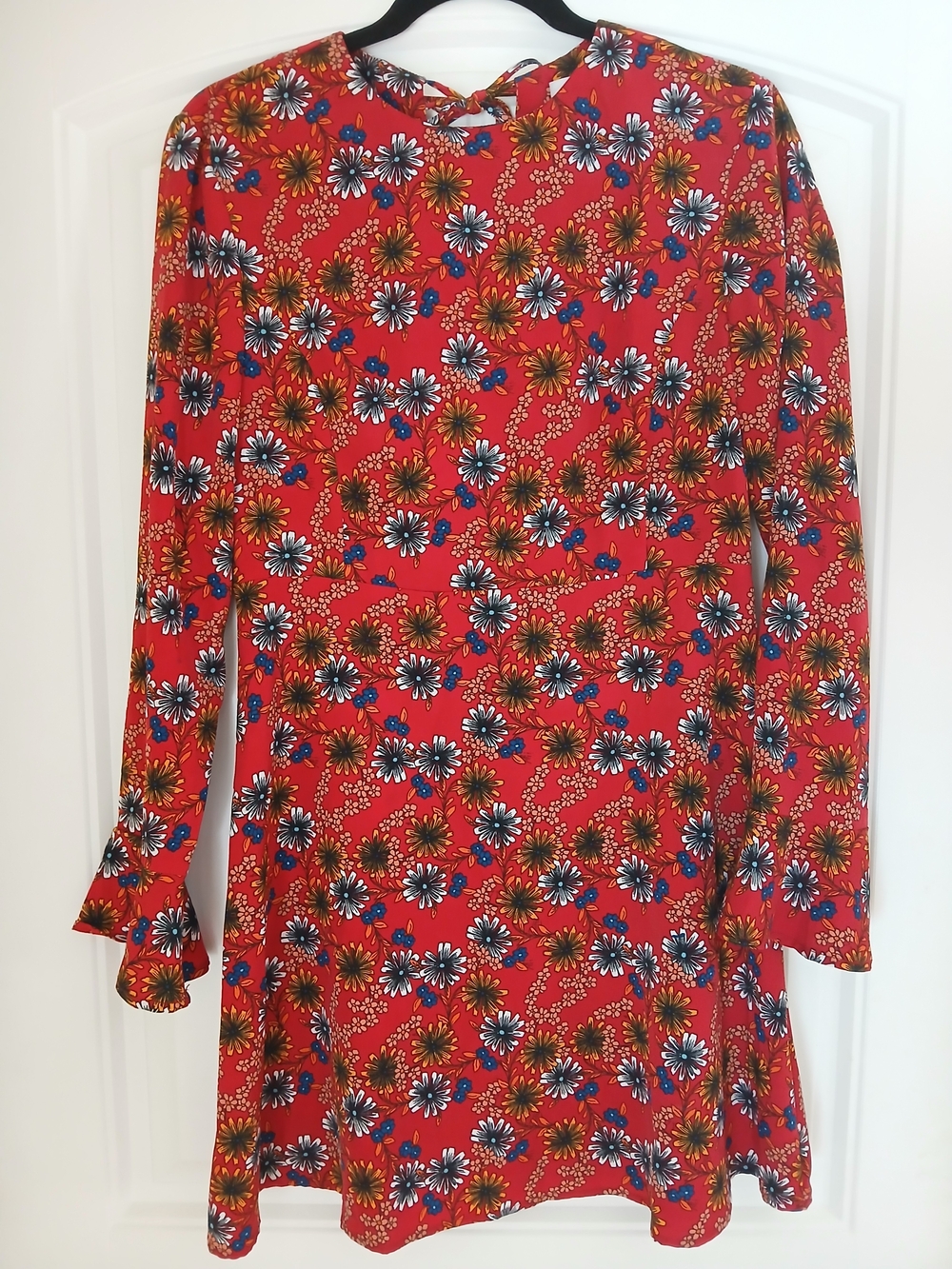 Wayf Red Floral Long-Sleeve Swing Dress